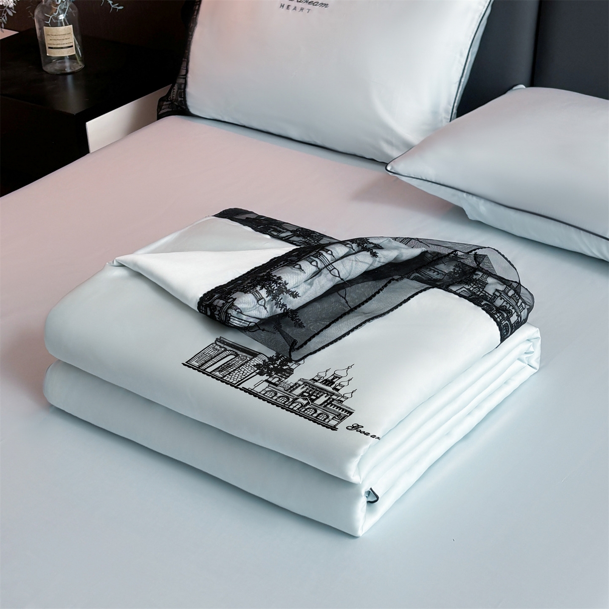 91家纺网 家纺一手货源 找家纺 （总）梵蒂莎 2026新款黑纱城堡系列60s兰精天丝夏被四件套夏凉被空调被被子被芯床单枕套床笠（需要买家秀，加微信