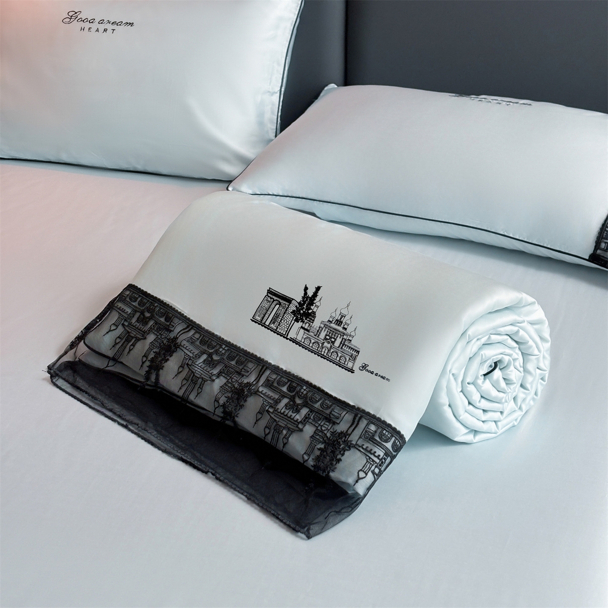 91家纺网 家纺一手货源 找家纺 （总）梵蒂莎 2026新款黑纱城堡系列60s兰精天丝夏被四件套夏凉被空调被被子被芯床单枕套床笠（需要买家秀，加微信