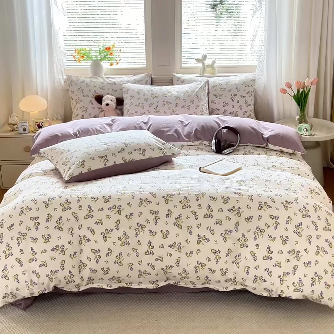 91家纺网 家纺一手货源 找家纺 铭浩家纺 2026春夏新款A类古法水洗云朵四件套 香雪蓝