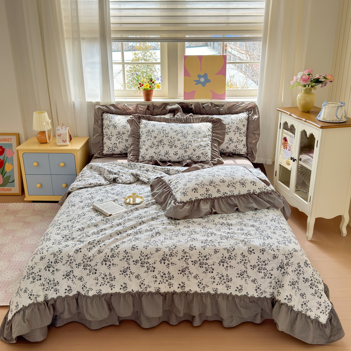 91家纺网 家纺一手货源 找家纺 禾沐 2026新款云感泡芙棉床盖夏被四件套AA款（夏被款） 只闻花香