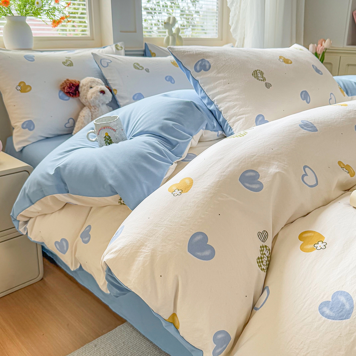 铭浩家纺 2026春夏新款A类古法水洗云朵四件套 心恋之语