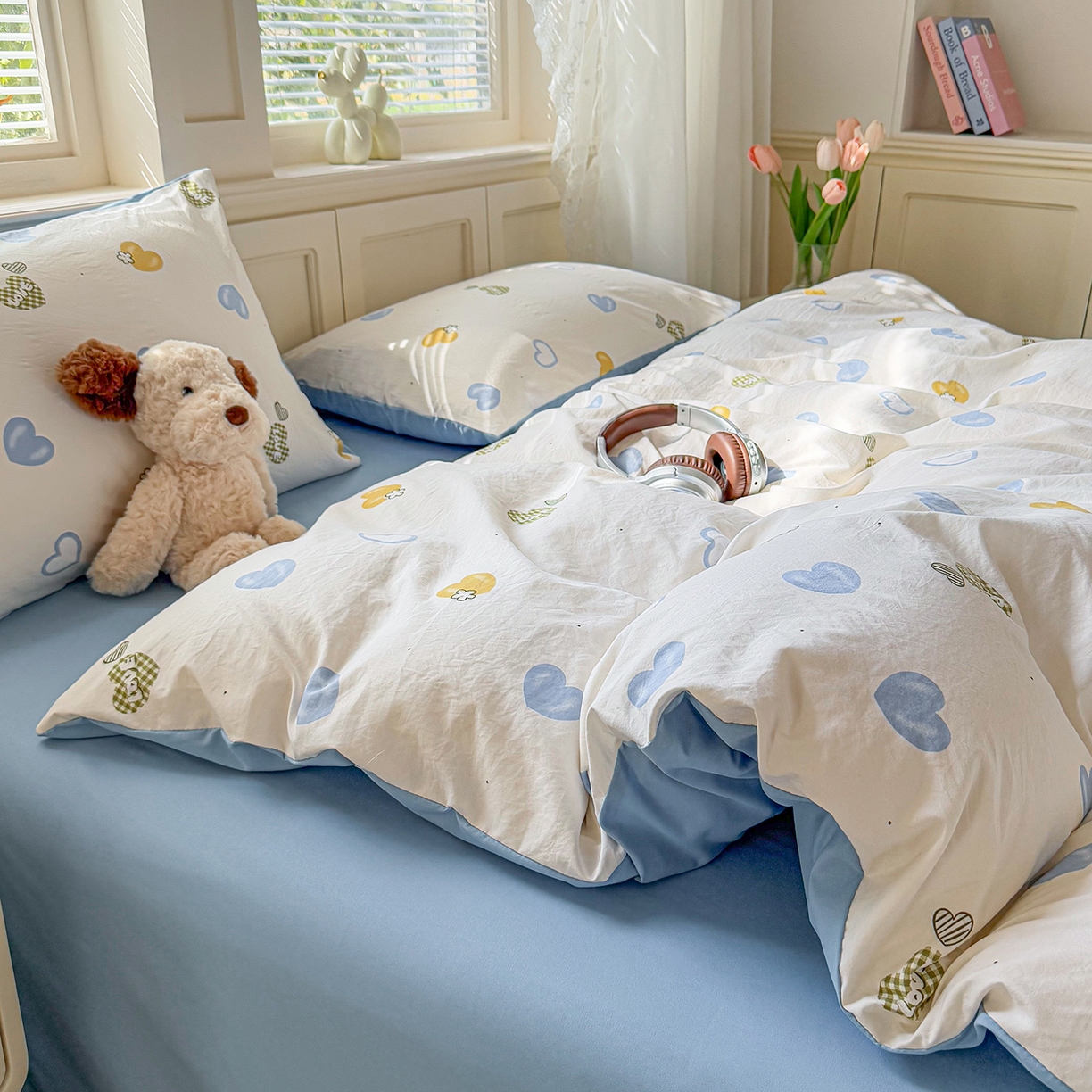 91家纺网 家纺一手货源 找家纺 铭浩家纺 2026春夏新款A类古法水洗云朵四件套 心恋之语