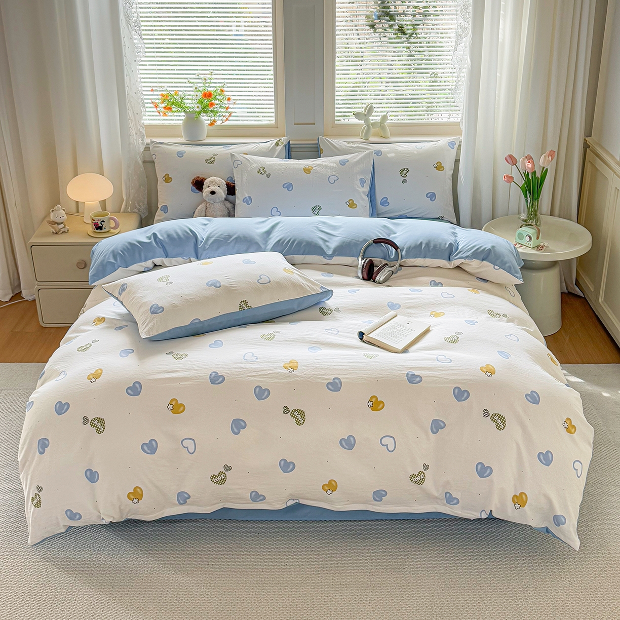 91家纺网 家纺一手货源 找家纺 铭浩家纺 2026春夏新款A类古法水洗云朵四件套 心恋之语