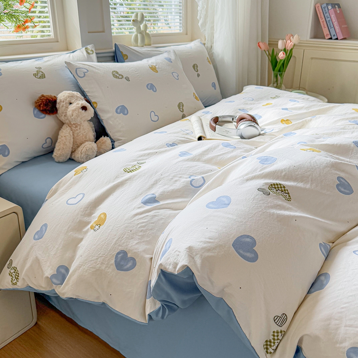 91家纺网 家纺一手货源 找家纺 铭浩家纺 2026春夏新款A类古法水洗云朵四件套 心恋之语