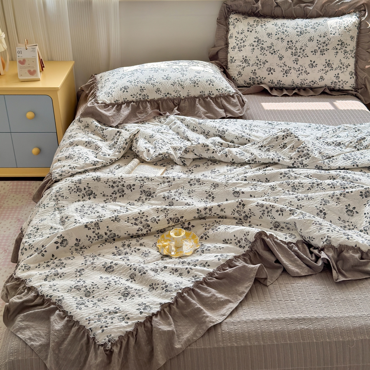 91家纺网 家纺一手货源 找家纺 禾沐 2026新款云感泡芙棉床盖夏被四件套AA款（夏被款） 只闻花香