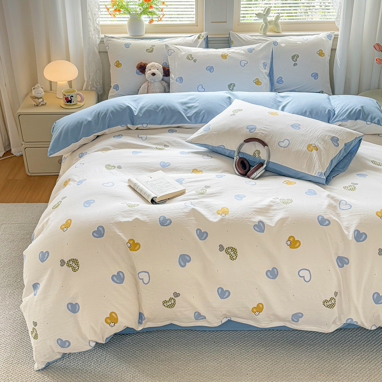 91家纺网 家纺一手货源 找家纺 铭浩家纺 2026春夏新款A类古法水洗云朵四件套 心恋之语