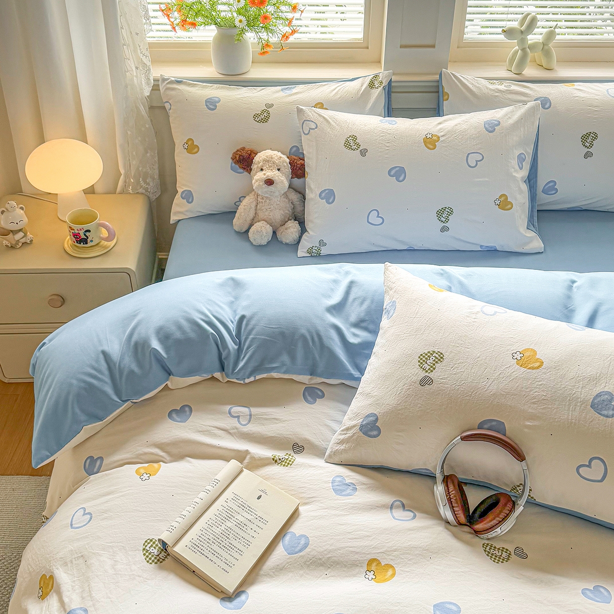 91家纺网 家纺一手货源 找家纺 铭浩家纺 2026春夏新款A类古法水洗云朵四件套 心恋之语