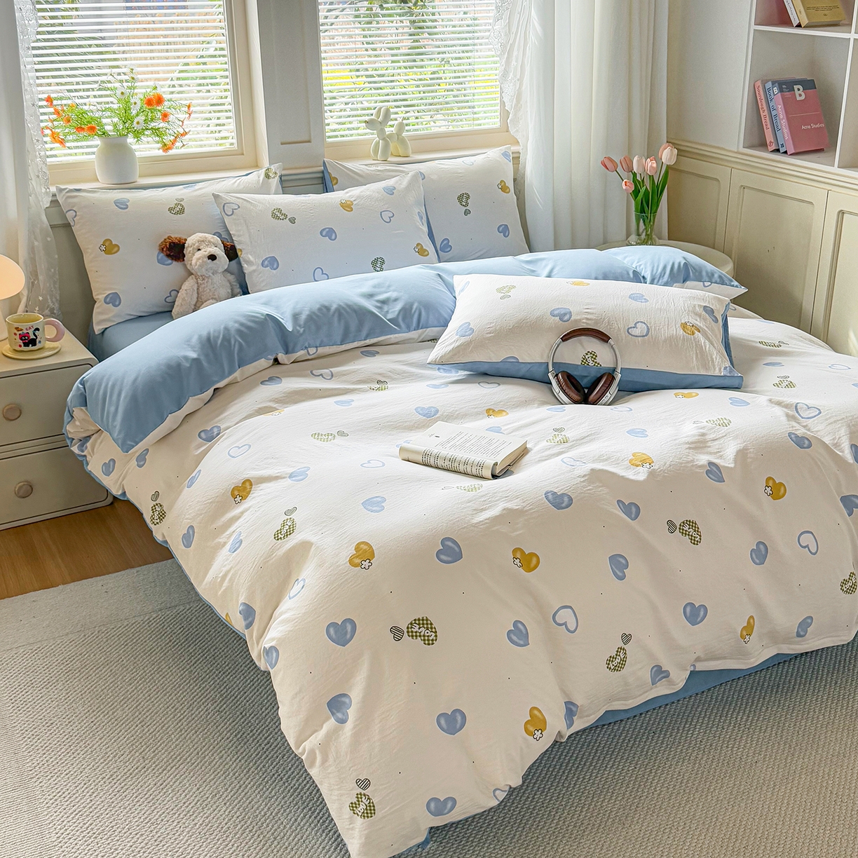 91家纺网 家纺一手货源 找家纺 铭浩家纺 2026春夏新款A类古法水洗云朵四件套 心恋之语