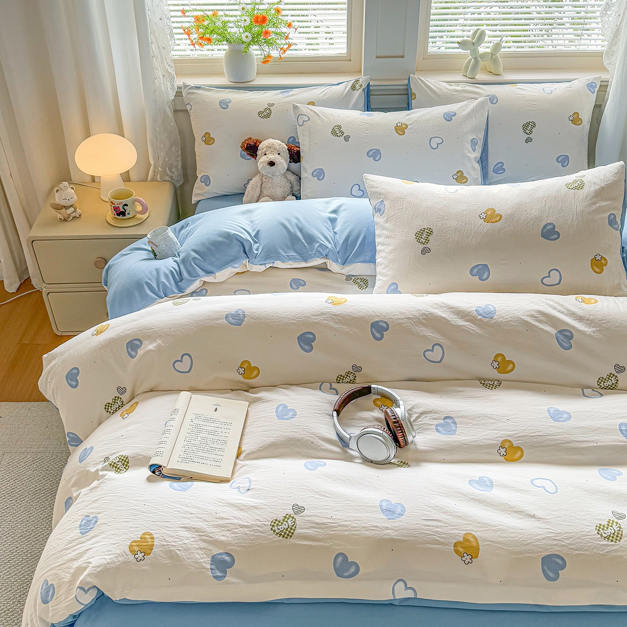 91家纺网 家纺一手货源 找家纺 铭浩家纺 2026春夏新款A类古法水洗云朵四件套 心恋之语