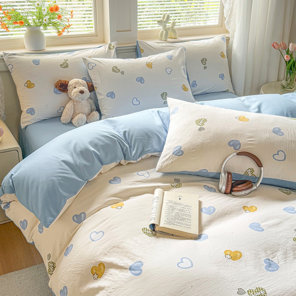 91家纺网 家纺一手货源 找家纺 铭浩家纺 2026春夏新款A类古法水洗云朵四件套 心恋之语