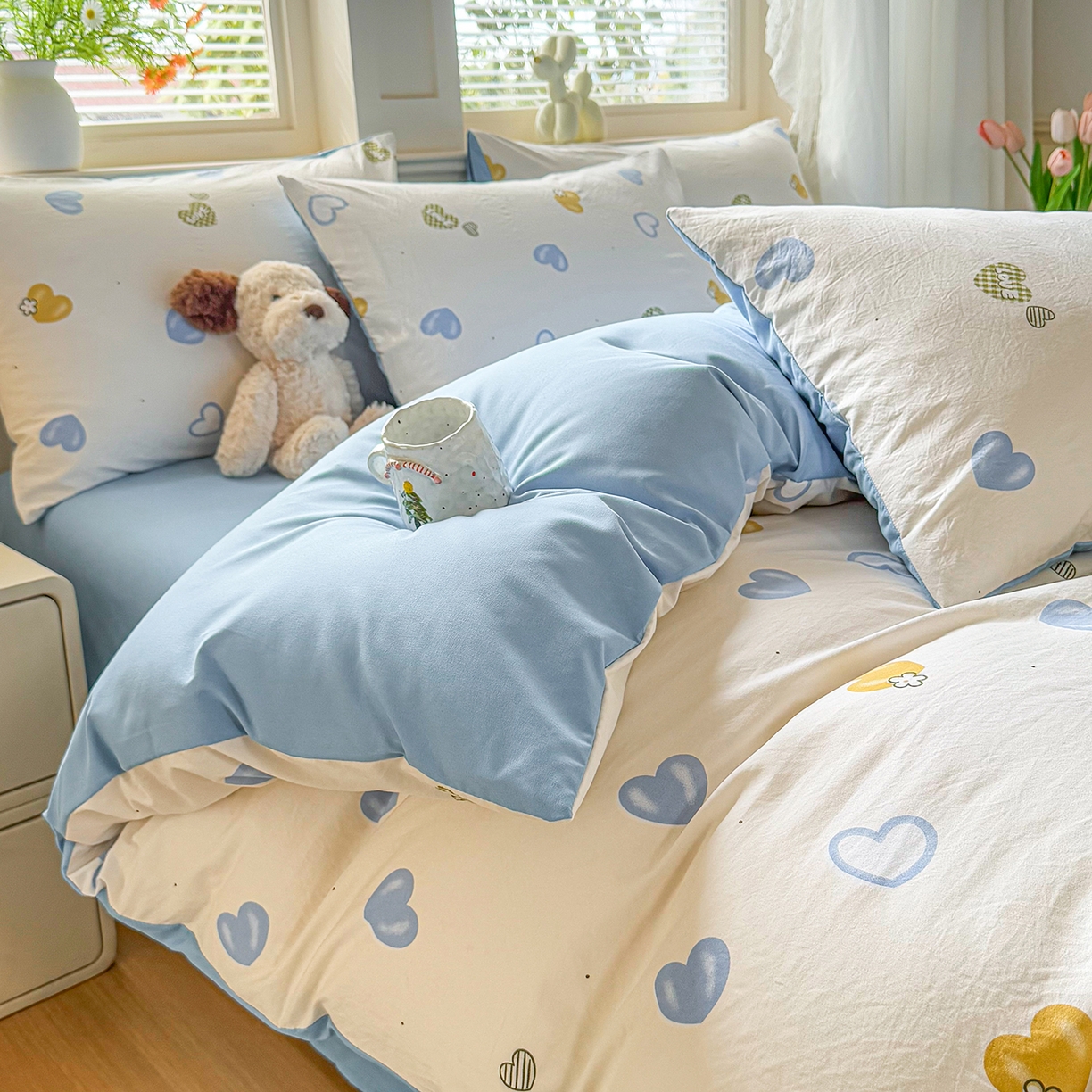 91家纺网 家纺一手货源 找家纺 铭浩家纺 2026春夏新款A类古法水洗云朵四件套 心恋之语