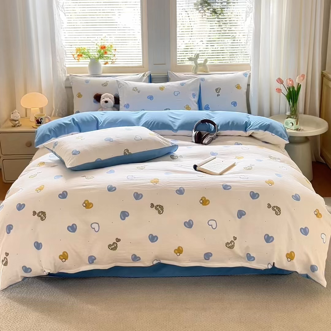 91家纺网 家纺一手货源 找家纺 铭浩家纺 2026春夏新款A类古法水洗云朵四件套 心恋之语