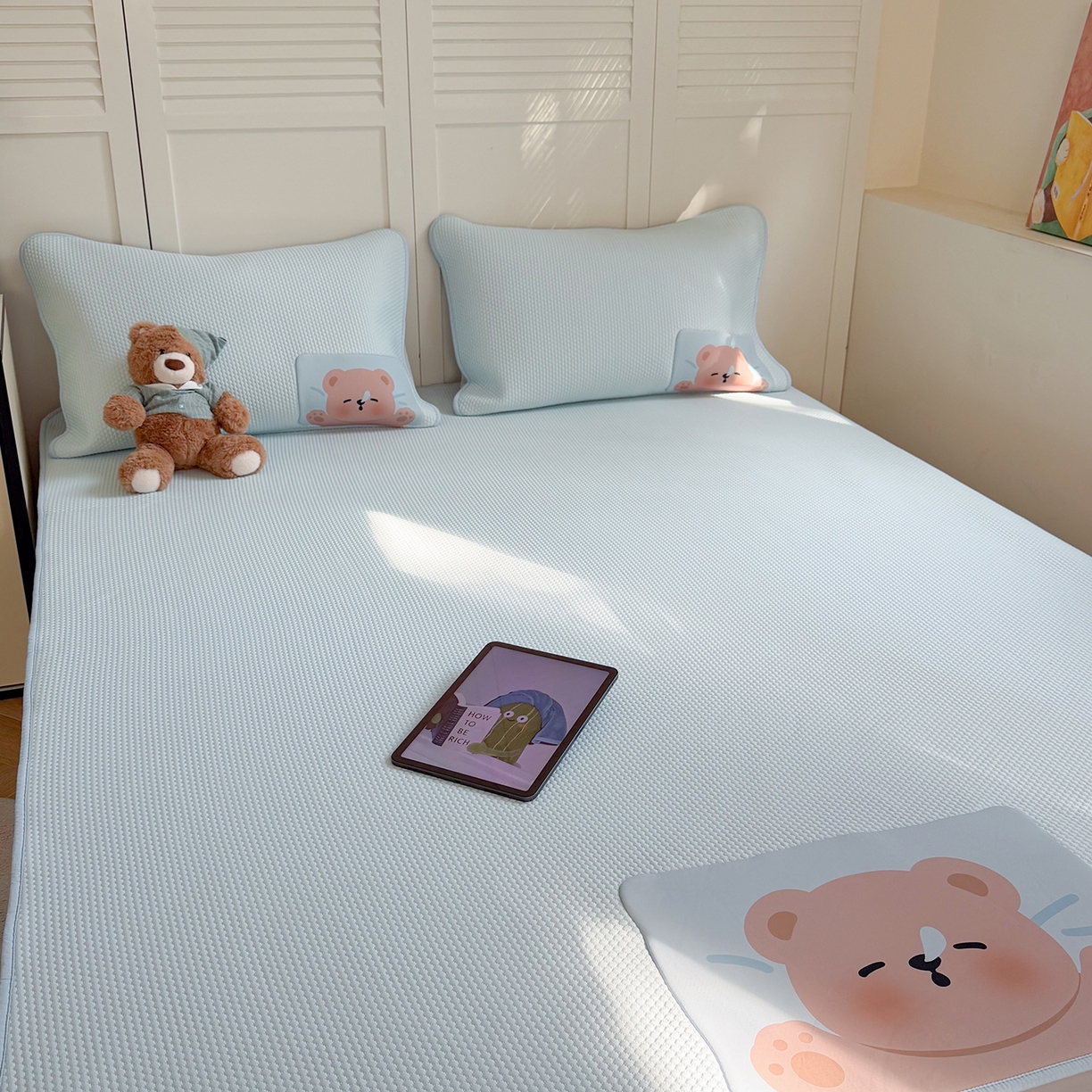 91家纺网 家纺一手货源 找家纺 GUJARY古家丽 2026新款即凉萌趣中分子床笠凉席三件套-风格二 瞌睡熊