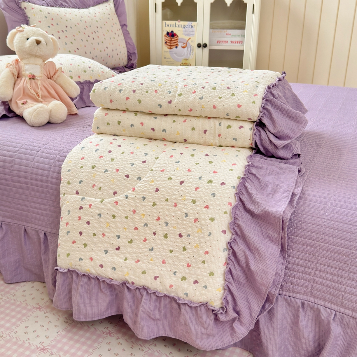 91家纺网 家纺一手货源 找家纺 禾沐 2026新款云感泡芙棉床盖夏被四件套AA款（夏被款） 爱心点点