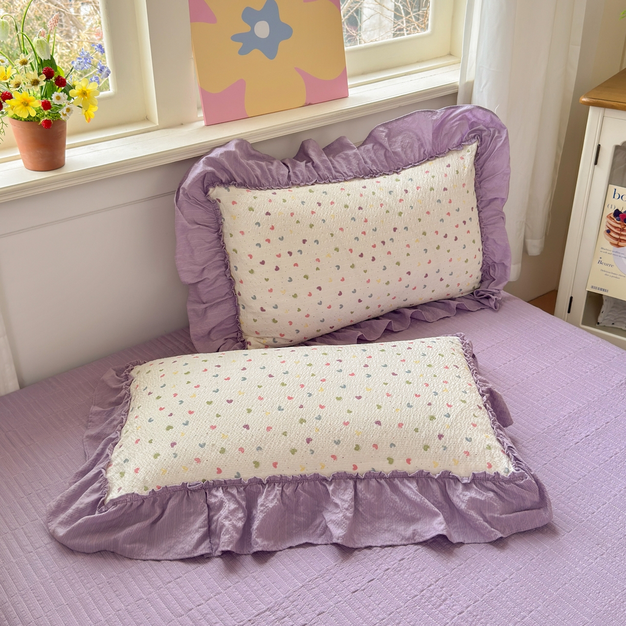 91家纺网 家纺一手货源 找家纺 禾沐 2026新款云感泡芙棉床盖夏被四件套AA款（夏被款） 爱心点点