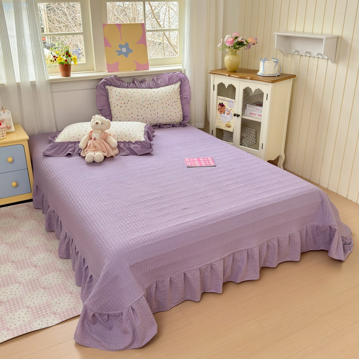 91家纺网 家纺一手货源 找家纺 禾沐 2026新款云感泡芙棉床盖夏被四件套AA款（夏被款） 爱心点点