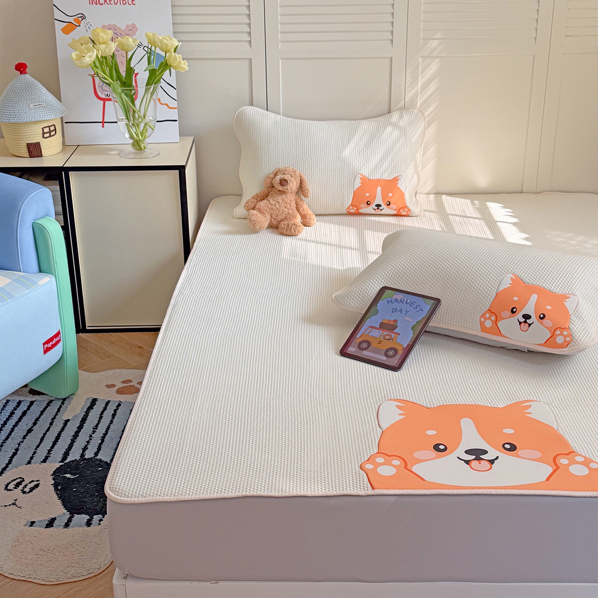 91家纺网 家纺一手货源 找家纺 GUJARY古家丽 2026新款即凉萌趣中分子床笠凉席三件套-风格二 柴多多