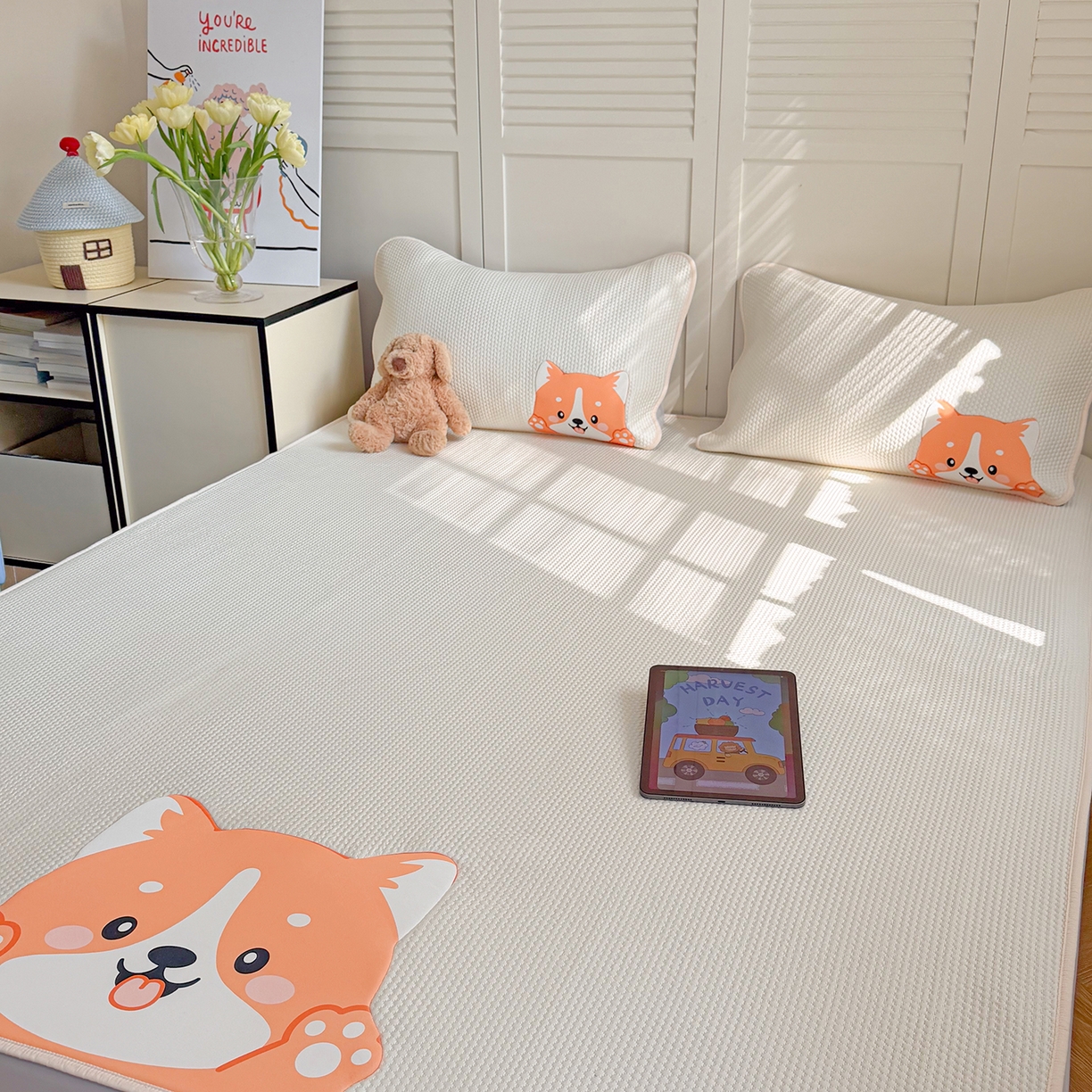 91家纺网 家纺一手货源 找家纺 GUJARY古家丽 2026新款即凉萌趣中分子床笠凉席三件套-风格二 柴多多