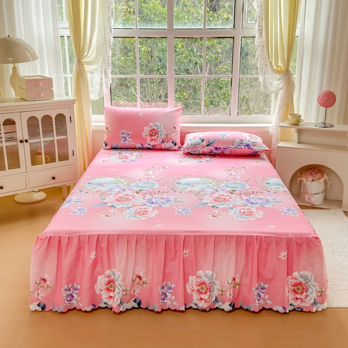 91家纺网 家纺一手货源 找家纺 莎臣豹 2026新款植物羊绒单品单件单床裙可配床裙三件套花房迷香粉