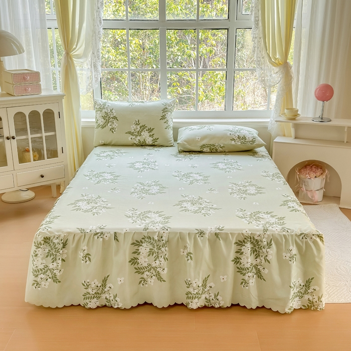 91家纺网 家纺一手货源 找家纺 莎臣豹 2026新款植物羊绒单品单件单床裙可配床裙三件套茉莉飘雪