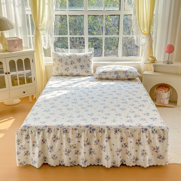 91家纺网 家纺一手货源 找家纺 莎臣豹 2026新款植物羊绒单品单件单床裙可配床裙三件套晴空花海