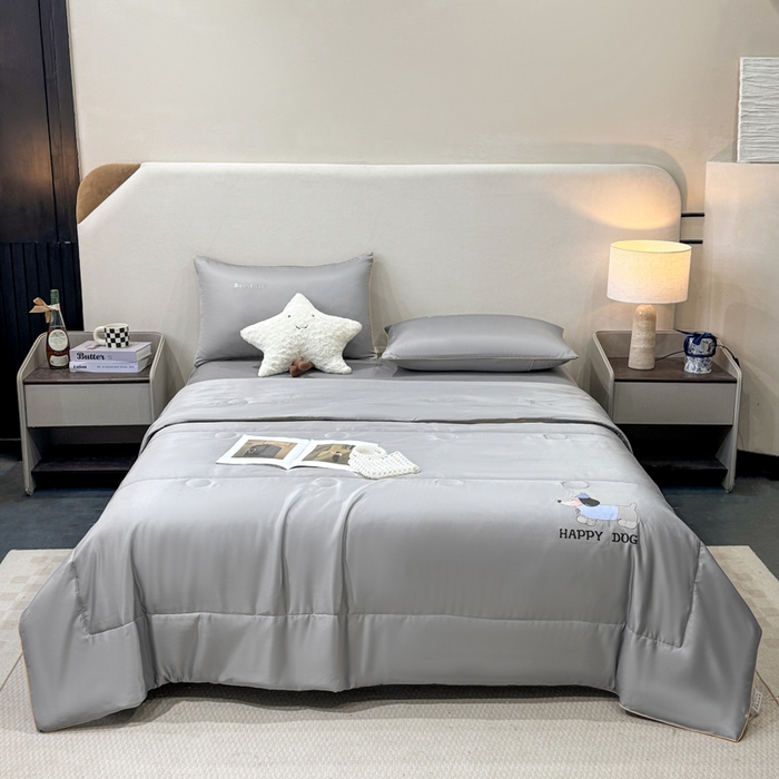 91家纺网 家纺一手货源 找家纺 蕾诺家纺 2026新款冰丝烫画夏被空调被夏凉被 被子被芯 灰色