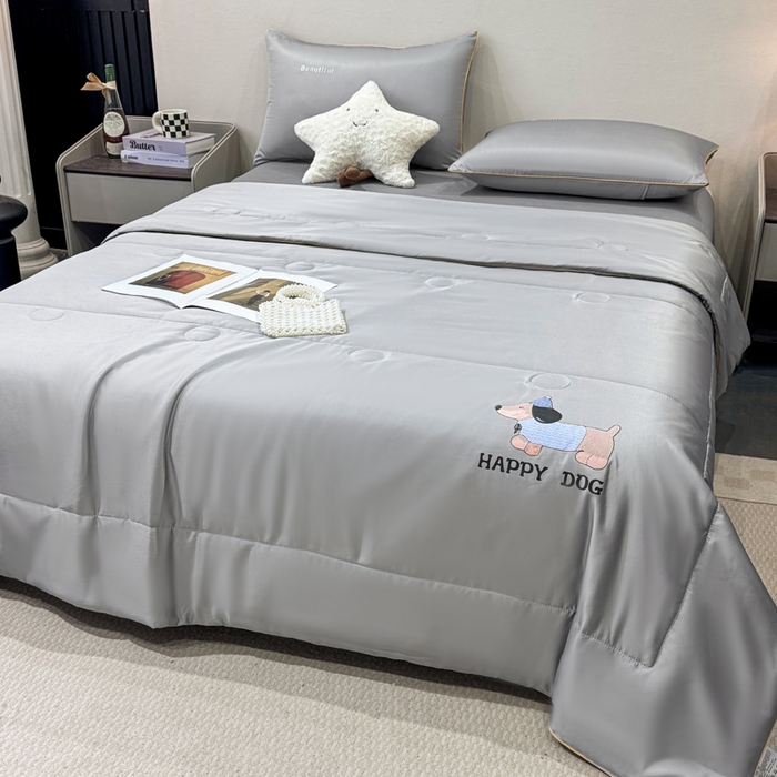 91家纺网 家纺一手货源 找家纺 蕾诺家纺 2026新款冰丝烫画夏被空调被夏凉被 被子被芯 灰色