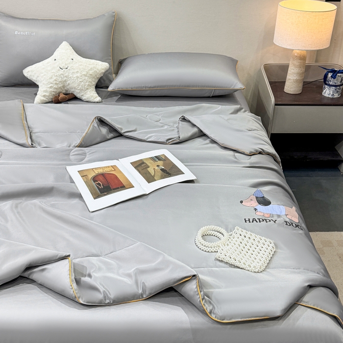 91家纺网 家纺一手货源 找家纺 蕾诺家纺 2026新款冰丝烫画夏被空调被夏凉被 被子被芯 灰色