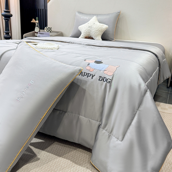 91家纺网 家纺一手货源 找家纺 蕾诺家纺 2026新款冰丝烫画夏被空调被夏凉被 被子被芯 灰色