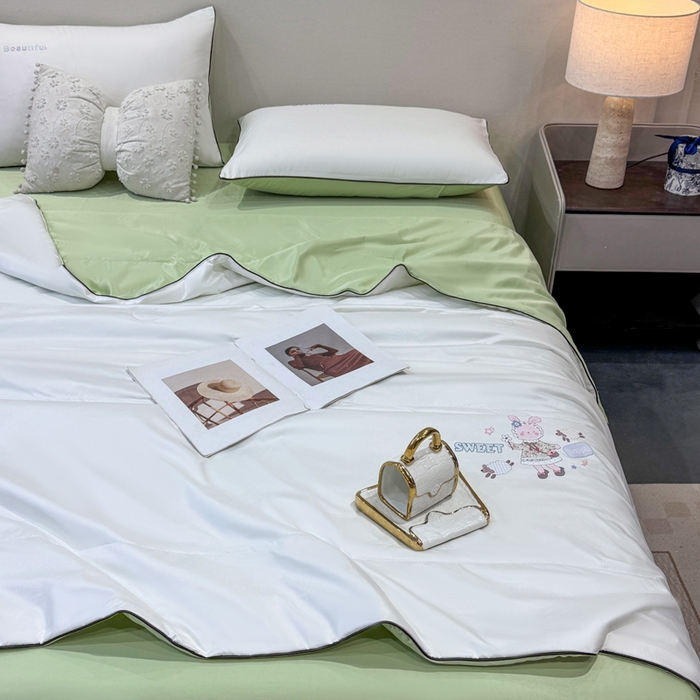 91家纺网 家纺一手货源 找家纺 蕾诺家纺 2026新款冰丝烫画夏被空调被夏凉被 被子被芯 绿白