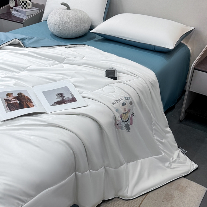 蕾诺家纺 2026新款冰丝烫画夏被空调被夏凉被 被子被芯 蓝白