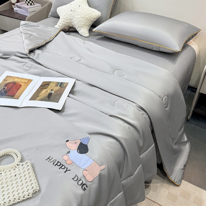 91家纺网 家纺一手货源 找家纺 蕾诺家纺 2026新款冰丝烫画夏被空调被夏凉被 被子被芯 灰色