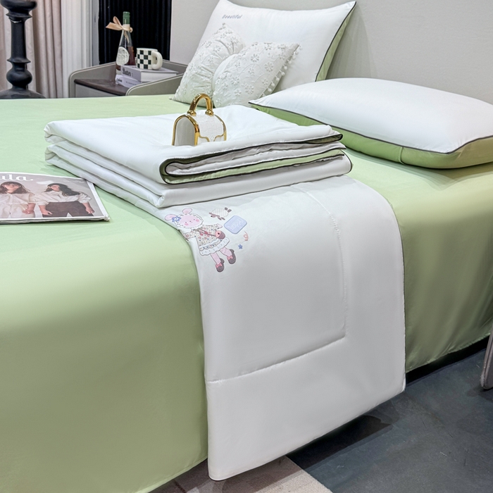 91家纺网 家纺一手货源 找家纺 蕾诺家纺 2026新款冰丝烫画夏被空调被夏凉被 被子被芯 绿白