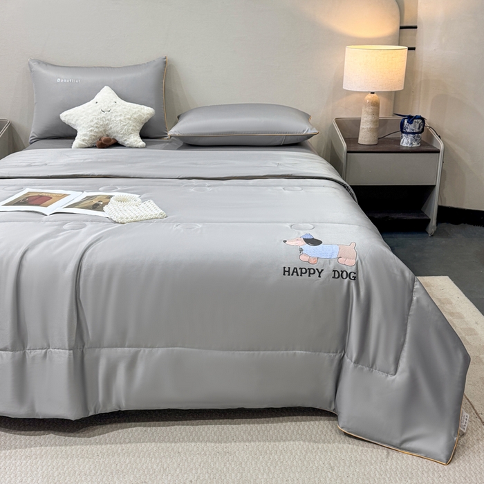 91家纺网 家纺一手货源 找家纺 蕾诺家纺 2026新款冰丝烫画夏被空调被夏凉被 被子被芯 灰色