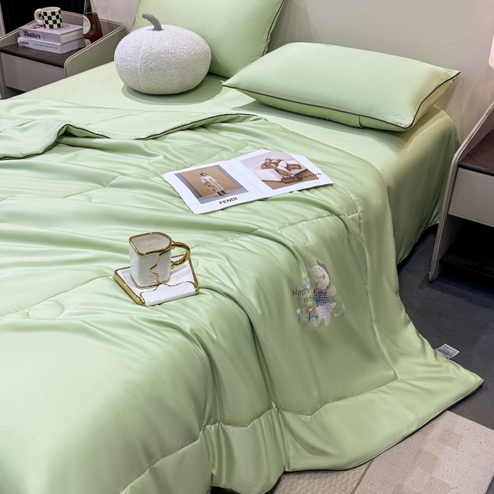 蕾诺家纺 2026新款冰丝烫画夏被空调被夏凉被 被子被芯 绿色