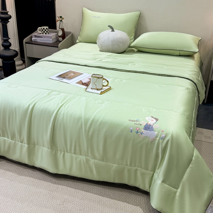 91家纺网 家纺一手货源 找家纺 蕾诺家纺 2026新款冰丝烫画夏被空调被夏凉被 被子被芯 绿色