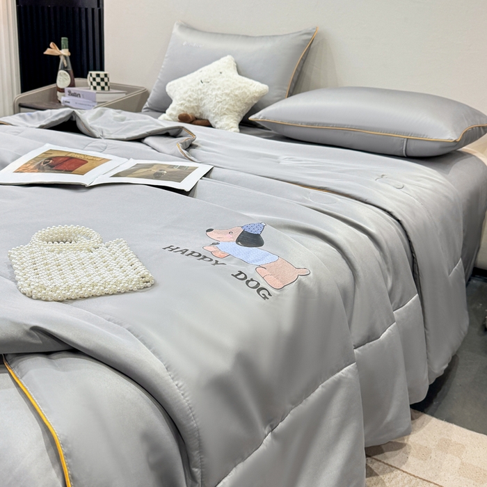 91家纺网 家纺一手货源 找家纺 蕾诺家纺 2026新款冰丝烫画夏被空调被夏凉被 被子被芯 灰色