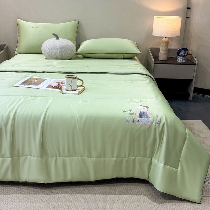 91家纺网 家纺一手货源 找家纺 蕾诺家纺 2026新款冰丝烫画夏被空调被夏凉被 被子被芯 绿色