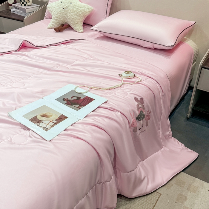 蕾诺家纺 2026新款冰丝烫画夏被空调被夏凉被 被子被芯 粉色
