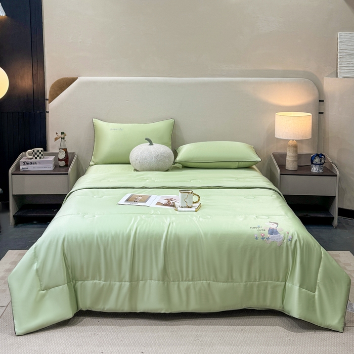 91家纺网 家纺一手货源 找家纺 蕾诺家纺 2026新款冰丝烫画夏被空调被夏凉被 被子被芯 绿色