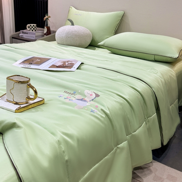 91家纺网 家纺一手货源 找家纺 蕾诺家纺 2026新款冰丝烫画夏被空调被夏凉被 被子被芯 绿色