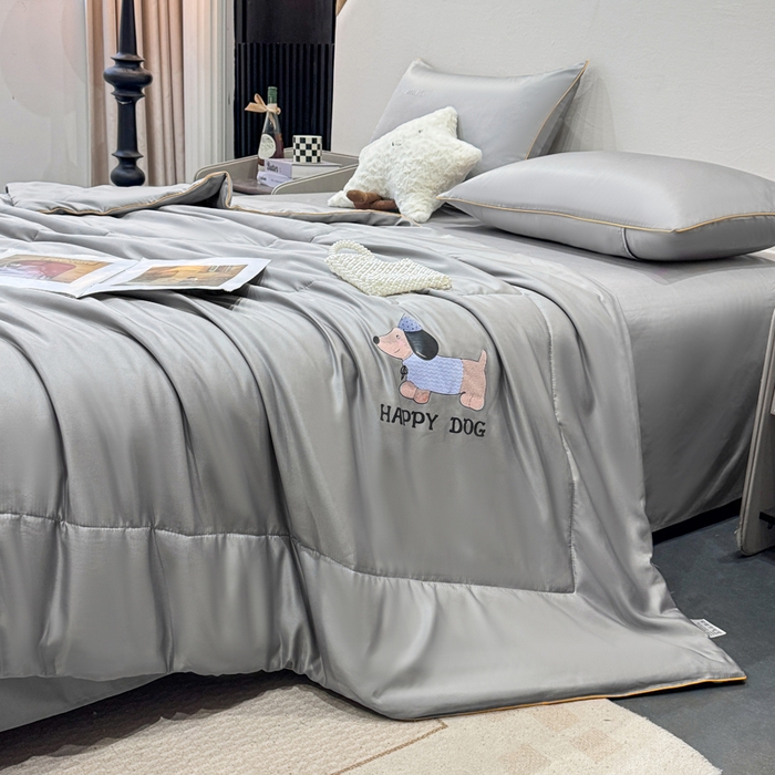 91家纺网 家纺一手货源 找家纺 蕾诺家纺 2026新款冰丝烫画夏被空调被夏凉被 被子被芯 灰色