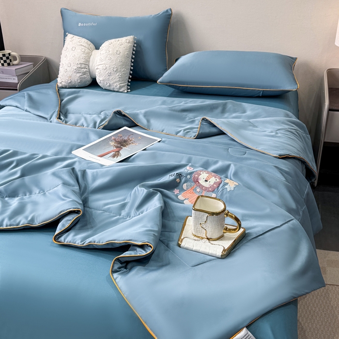 91家纺网 家纺一手货源 找家纺 蕾诺家纺 2026新款冰丝烫画夏被空调被夏凉被 被子被芯 蓝色