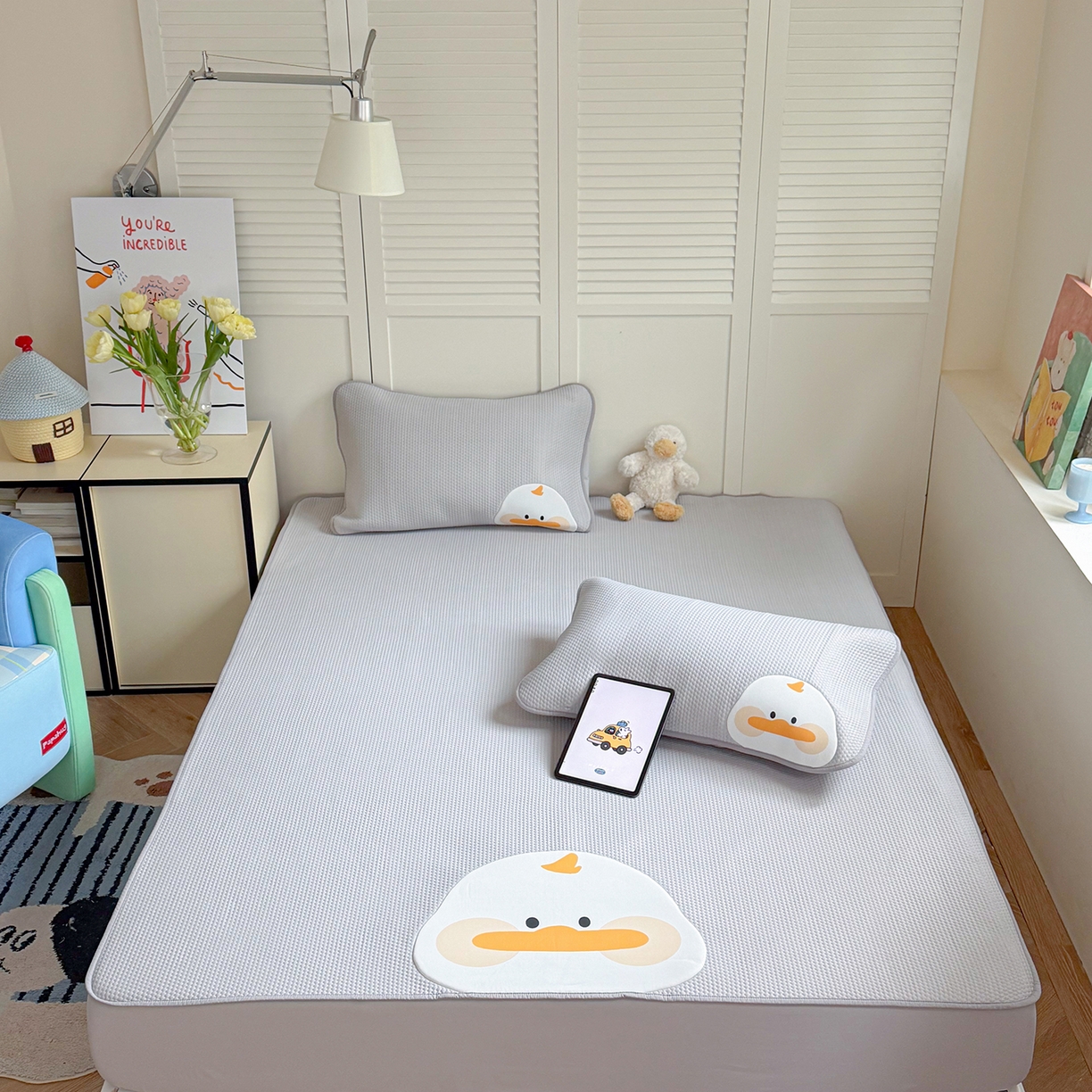 GUJARY古家丽 2026新款即凉萌趣中分子床笠凉席三件套-风格二 呆萌鸭