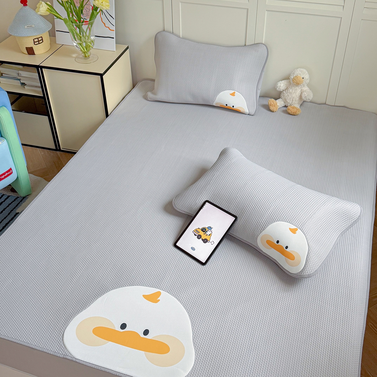 91家纺网 家纺一手货源 找家纺 GUJARY古家丽 2026新款即凉萌趣中分子床笠凉席三件套-风格二 呆萌鸭