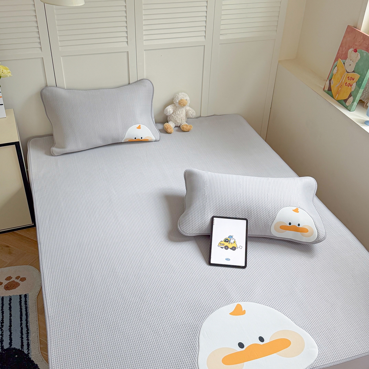 91家纺网 家纺一手货源 找家纺 GUJARY古家丽 2026新款即凉萌趣中分子床笠凉席三件套-风格二 呆萌鸭