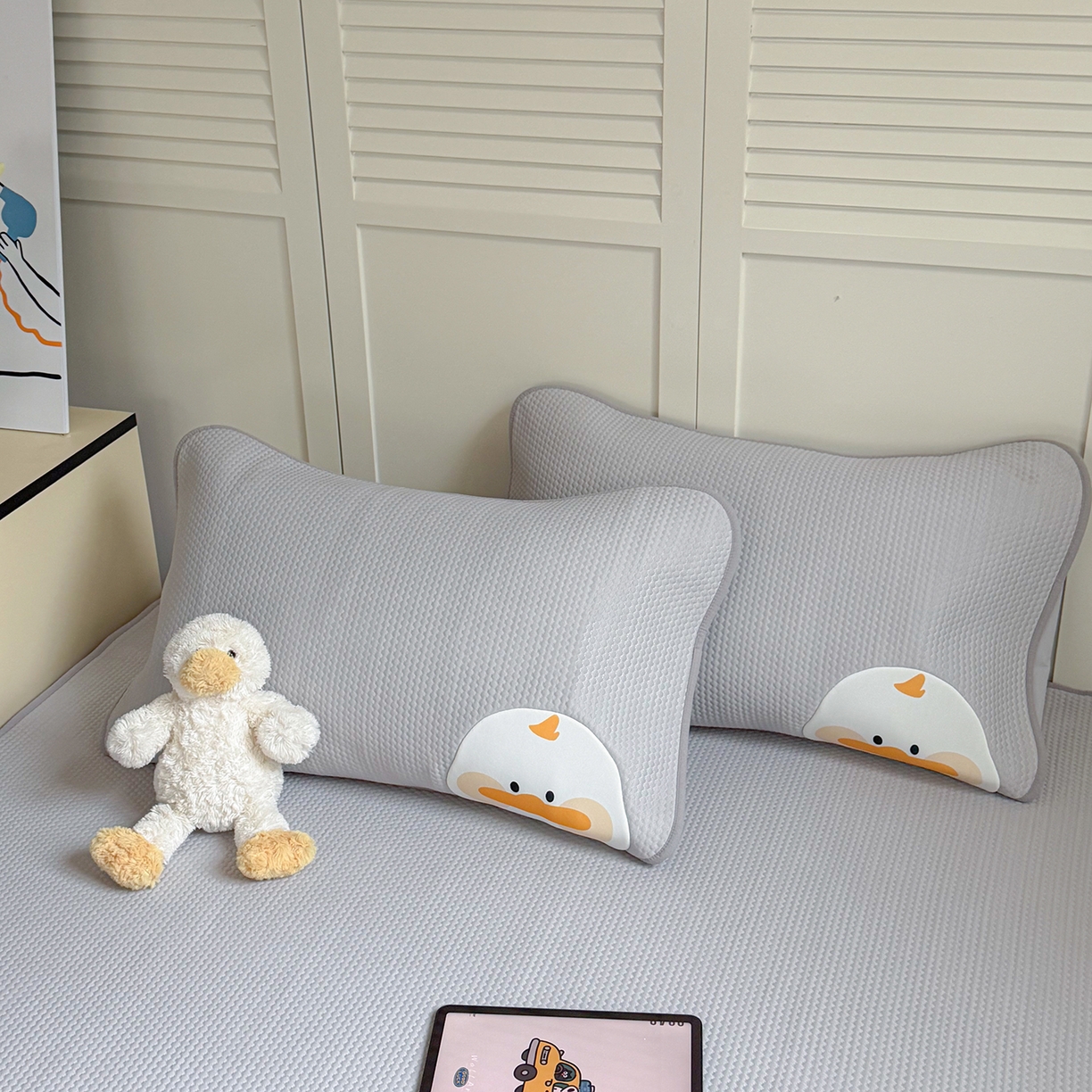 91家纺网 家纺一手货源 找家纺 GUJARY古家丽 2026新款即凉萌趣中分子床笠凉席三件套-风格二 呆萌鸭