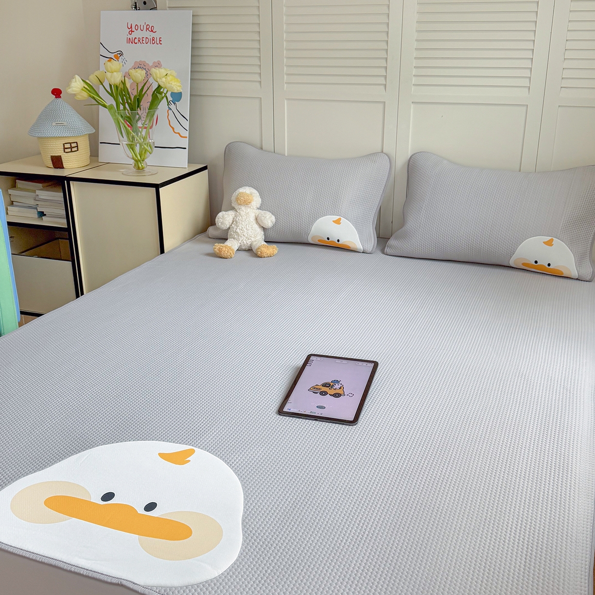 91家纺网 家纺一手货源 找家纺 GUJARY古家丽 2026新款即凉萌趣中分子床笠凉席三件套-风格二 呆萌鸭