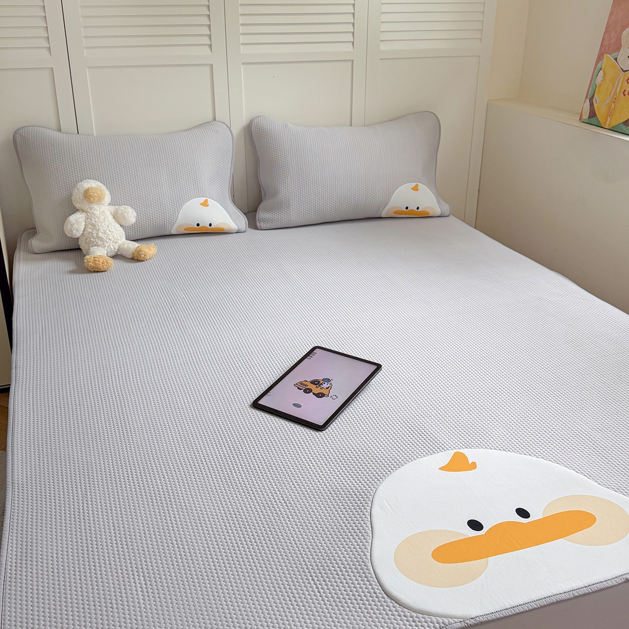 91家纺网 家纺一手货源 找家纺 GUJARY古家丽 2026新款即凉萌趣中分子床笠凉席三件套-风格二 呆萌鸭