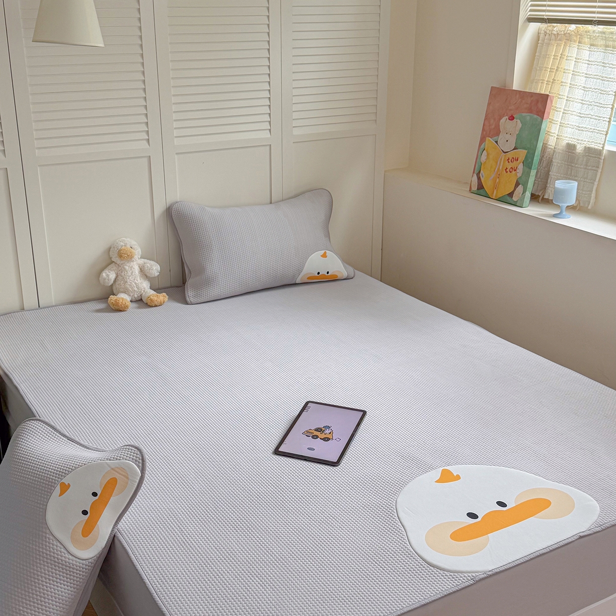 91家纺网 家纺一手货源 找家纺 GUJARY古家丽 2026新款即凉萌趣中分子床笠凉席三件套-风格二 呆萌鸭